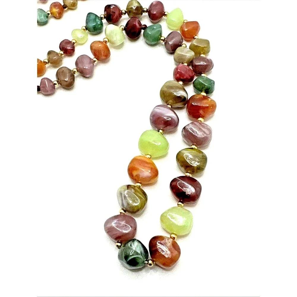 Vintage Faux Stone Necklace Multicolor Lucite Beaded Statement 30